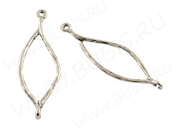 161 Коннектор Листик контур рамка 43*15,5*2,5мм античное серебро (литьё)