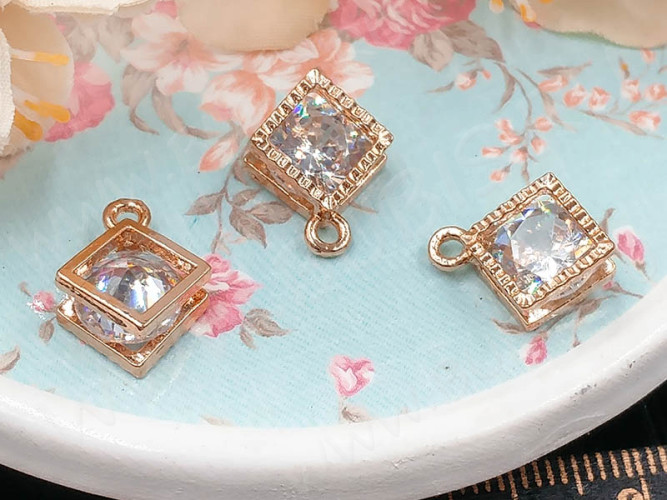 Подвеска Ромб 04 3D с кубическим цирконием 14*12*5,5мм розовое золото (сплав и фианит)