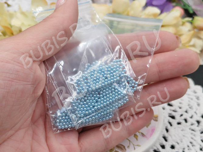 Наполнение для смолы и бутылочек 102 шарики без отверстий 2мм  жемчужные голубые (декор) (100шт.)