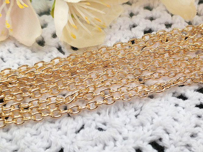 Цепочка I123 с простым плетением звено 4*2,7мм светлое розовое золото (Iron) (50см)