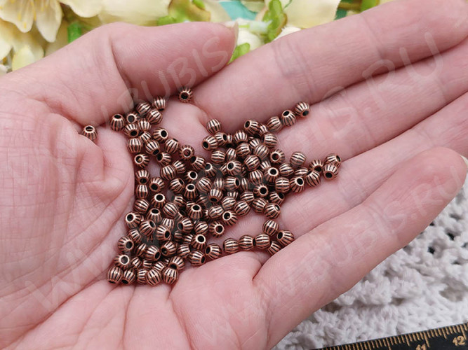 Бусина 093 биконус полосатый 4*3,8мм античная медь (литьё) (10шт.)