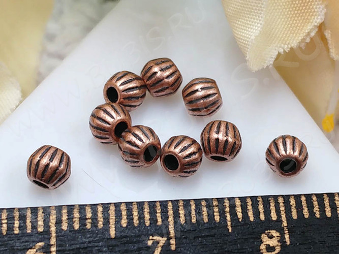 Бусина 093 биконус полосатый 4*3,8мм античная медь (литьё) (10шт.)