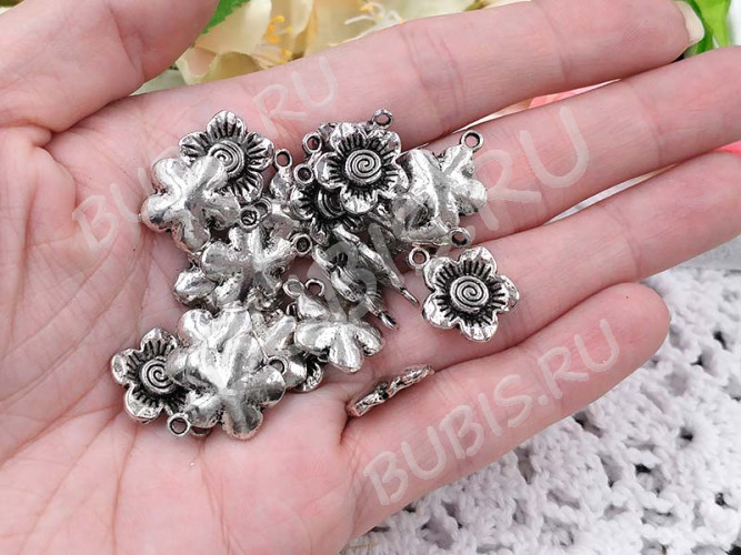 Подвеска Цветочек 11 3D 17,5*15*3мм античное серебро (литьё)