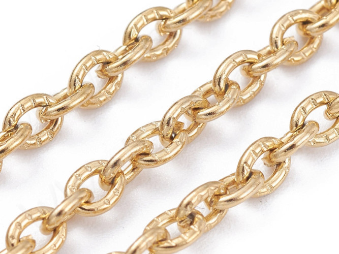 Цепочка S25-G Ювелирная сталь простое плетение плоское звено с узором 4,3*3,2*0,8мм золотистая (Хирургическая сталь) (50см)