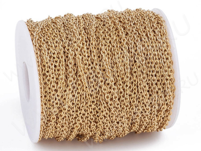 Цепочка S25-G Ювелирная сталь простое плетение плоское звено с узором 4,3*3,2*0,8мм золотистая (Хирургическая сталь) (50см)