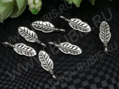 (СКИДКИ!!!) Подвеска Пёрышко 01 3D 17*6*1,5мм античное серебро (литьё) (10шт.)