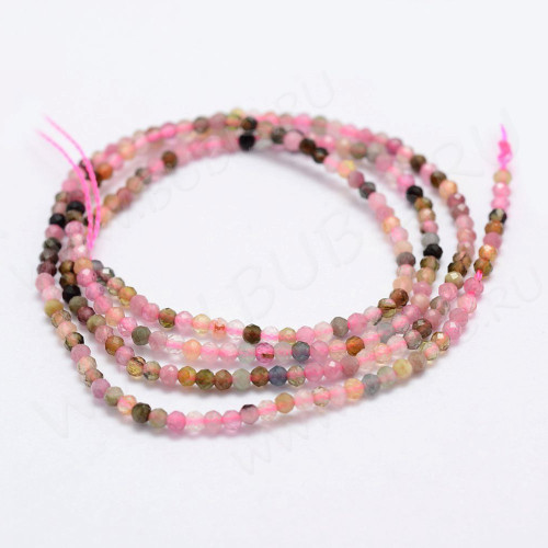 (ОПТ) Бусина округлая ГРАНЁНАЯ "каменный бисер" 2мм Турмалин (камни LUX) (НИТЬ)