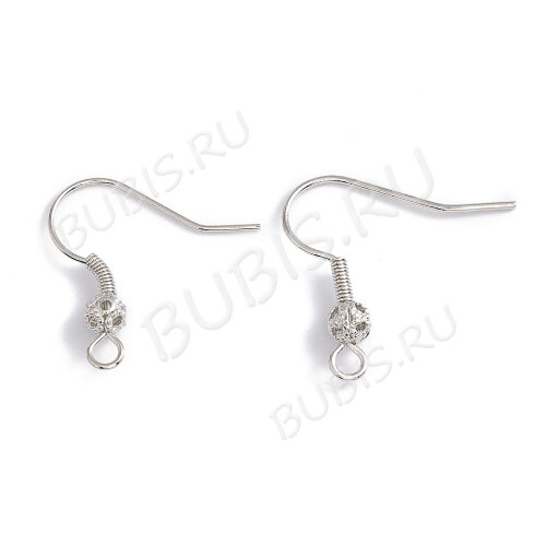 Швензы-крючки №114 с пружинкой и ажурным шариком 21*21*4мм RPP цвет платины (LUX) (Brass) (1пара)