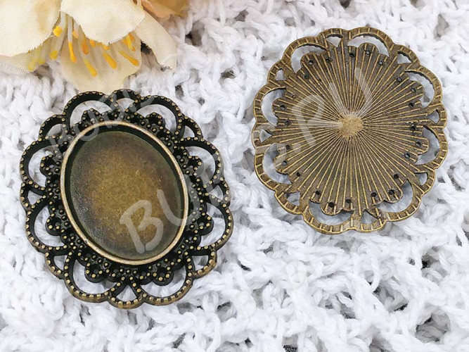 Подвеска-сеттинг Овал 08 (сеттинг 24-25*18мм) 40*35*1,9мм античная бронза (литьё)