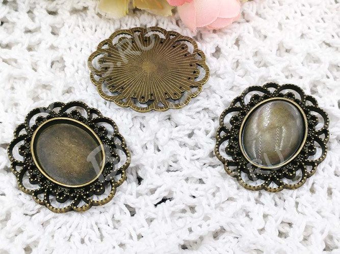 Подвеска-сеттинг Овал 08 (сеттинг 24-25*18мм) 40*35*1,9мм античная бронза (литьё)