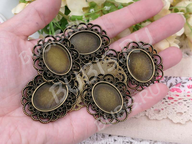 Подвеска-сеттинг Овал 08 (сеттинг 24-25*18мм) 40*35*1,9мм античная бронза (литьё)