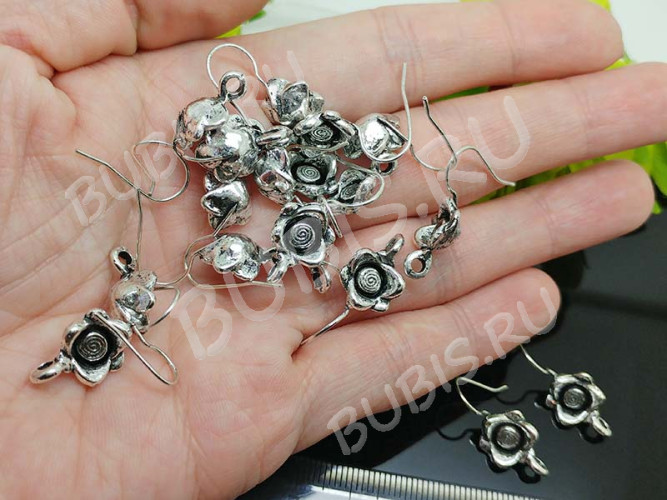 Швензы-крючки №060 Роза 25*18*11мм античное серебро (Brass и литьё) (1пара)