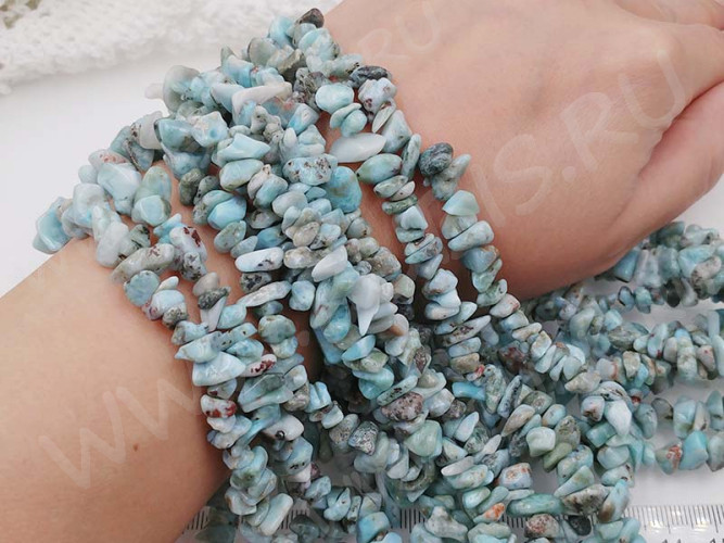 Крошка (галтовка) каменная 163 5-9мм Ларимар натуральный (камни LUX) (нить 43-45см)