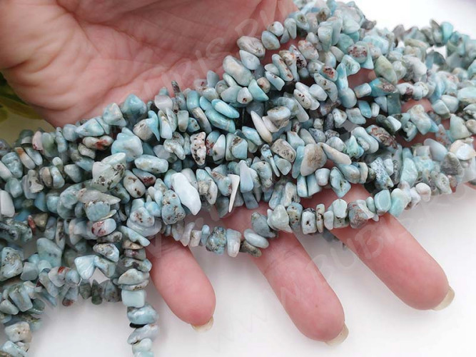 Крошка (галтовка) каменная 163 5-9мм Ларимар натуральный (камни LUX) (нить 43-45см)