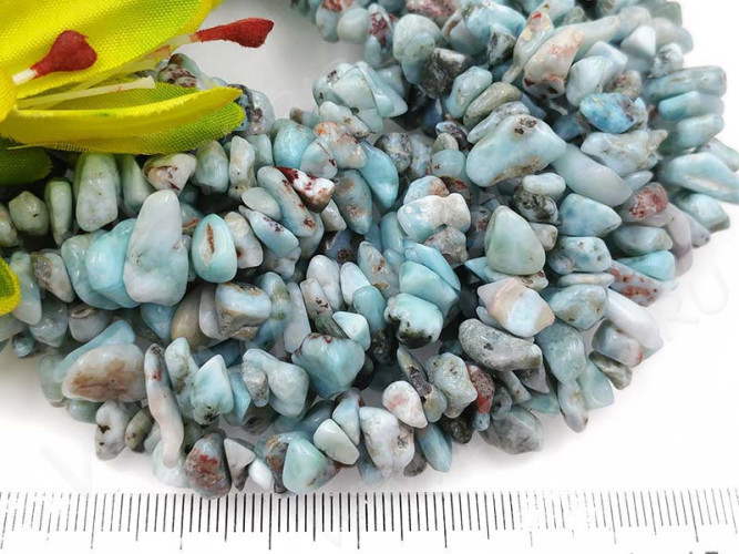 Крошка (галтовка) каменная 163 5-9мм Ларимар натуральный (камни LUX) (нить 43-45см)