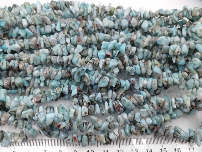 Крошка (галтовка) каменная 163 5-9мм Ларимар натуральный (камни LUX) (нить 43-45см)