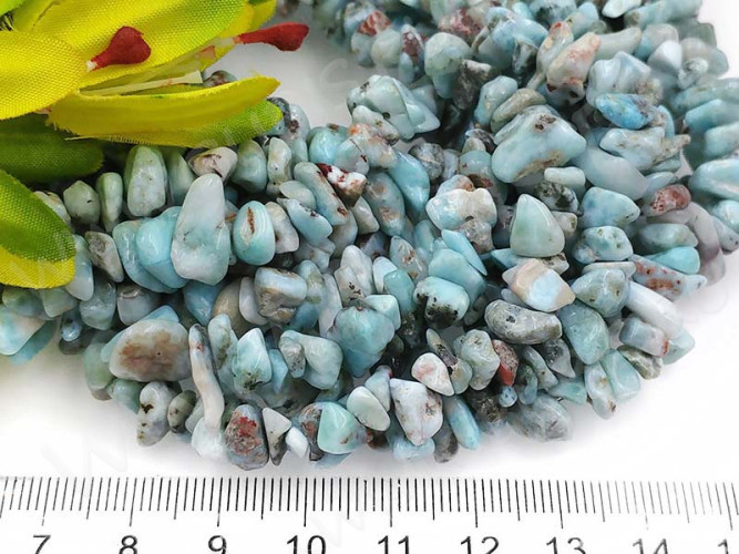 Крошка (галтовка) каменная 163 5-9мм Ларимар натуральный (камни LUX) (нить 43-45см)