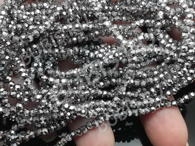 (СКИДКИ!!!) Бусина кристалл гранёный абакус 3*3*2мм т.серебристый непрозрачный (имитация Сваровски) (НИТЬ)