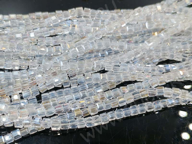 Бусина кристалл гранёный Кубик 2,5*2,5*2мм чистый прозрачный с АВ (имитация Сваровски) (10шт.)