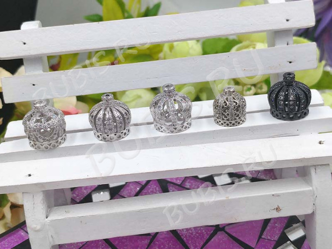 Концевик 083 Корона коннектор с инкрустацией 13,5*13,5*13,5мм цвет платины и прозрачный (Milano LUX) (Brass и фианиты)