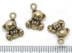 Подвеска Мишка 10 двусторонняя 15*10,5*5,5мм античная бронза (литьё)