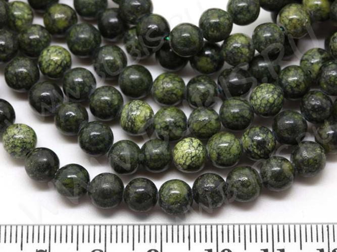 (ОПТ) Бусина округлая 6мм Змеевик (камни) (НИТЬ)
