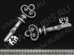 Подвеска Ключик 43 3D ажурный 31,5*11,5*5мм античное серебро (литьё)