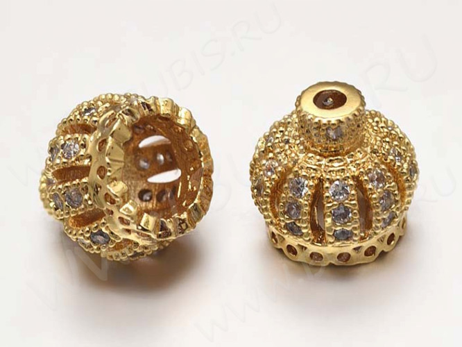 Концевик 072 Корона коннектор с кубическим цирконием 9,5*9*9мм золотистый и прозрачный (Milano LUX) (Brass)