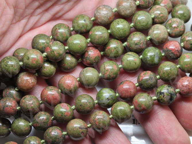 (ОПТ) Бусина округлая 12мм Унакит натуральный (камни) (НИТЬ)