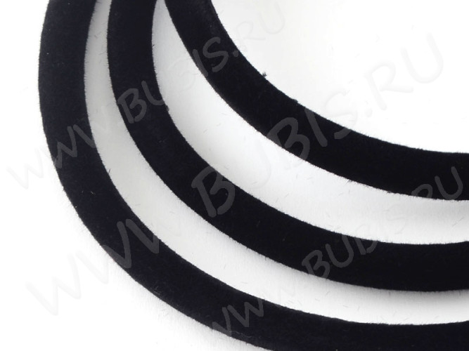 Бархатный шнур 11 полый 5мм чёрный (вельвет) (1м)