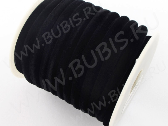 Бархатный шнур 11 полый 5мм чёрный (вельвет) (1м)