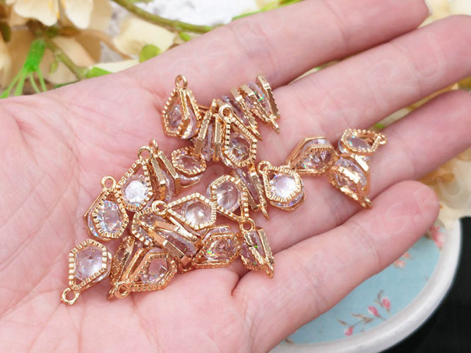 Подвеска Сердечко 70 3D с кубическим цирконием 11,5*9*5мм розовое золото (сплав и фианит)