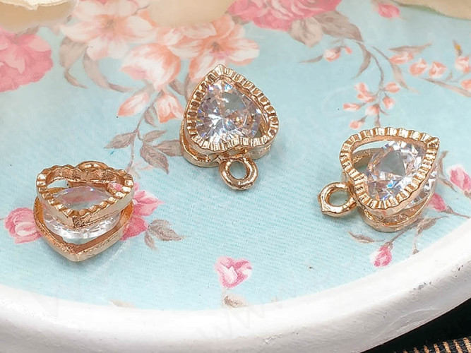 Подвеска Сердечко 70 3D с кубическим цирконием 11,5*9*5мм розовое золото (сплав и фианит)