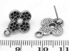 Пуссеты (&quot;гвоздики&quot;) №042 цветочек 16,5*13*13мм античное серебро (литьё) (1 пара)