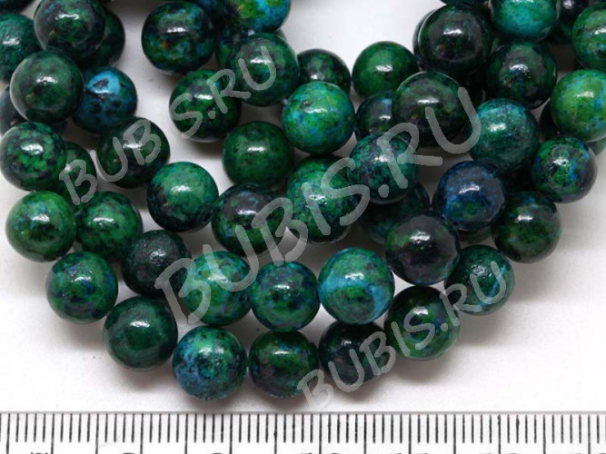 (ОПТ) Бусина округлая 8мм Хризоколла зелёно-голубая (камни) (НИТЬ)