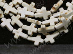 (ОПТ) Бусина каменная Крестик 04 Бирюза синт. 19,5*15*5,5мм молочный (камни) (НИТЬ)