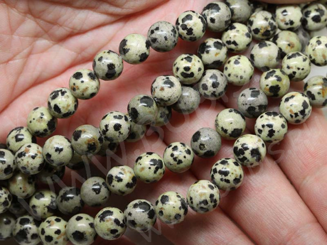 Бусина округлая 8мм Яшма Далматин тёмная (камни) (полуНИТЬ)