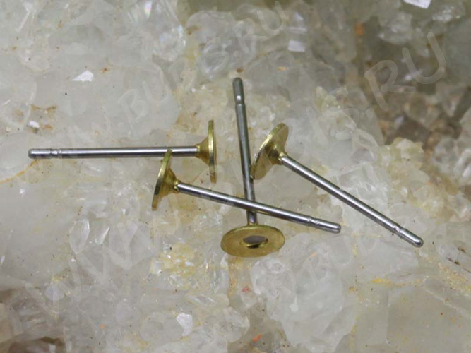 Пуссеты ("гвоздики") №154 (платформа 5мм) 12*0,65мм латунь (хирургическая сталь+Brass) (1 пара)