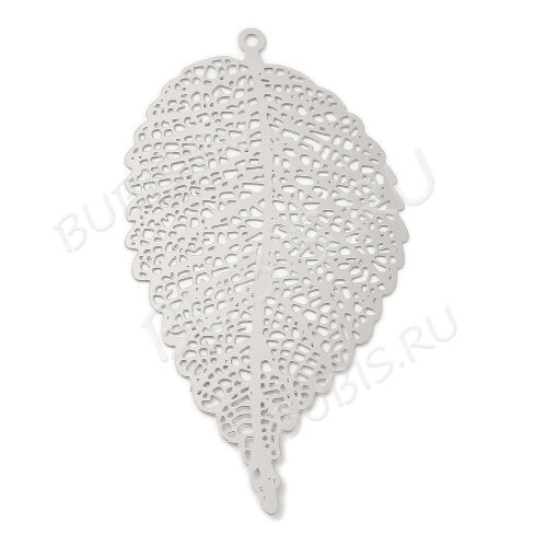 Подвеска Листик 49 мониста резной ажурный филигрань 63*34*0,3мм цвет платины (Хирургическая сталь)
