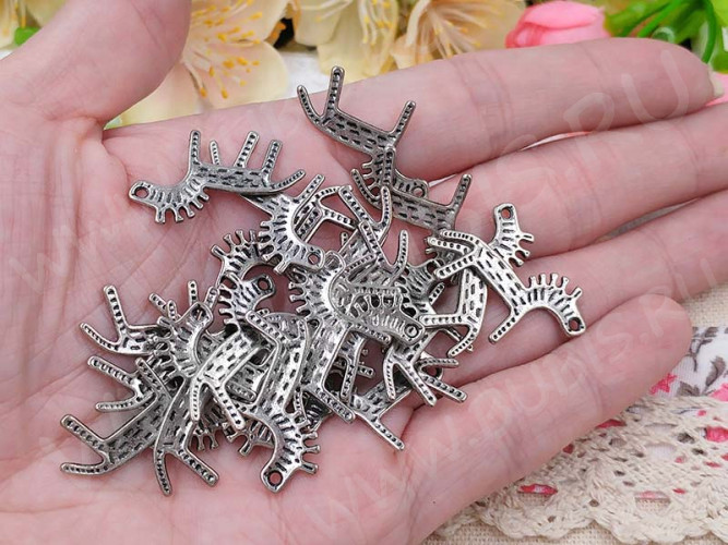 Подвеска Лошадь 05 двусторонняя Зебра 28*18*1,1мм античное серебро (литьё)