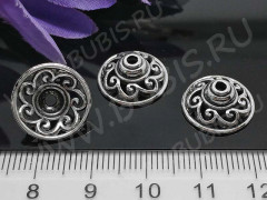 (СКИДКИ!!!) 146 Шапочка-колпачок ажурная 14,5*14,5*6мм античное серебро (литьё) (10шт.)