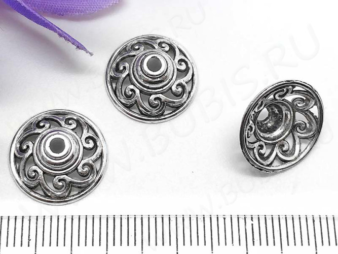 (СКИДКИ!!!) 146 Шапочка-колпачок ажурная 14,5*14,5*6мм античное серебро (литьё) (10шт.)