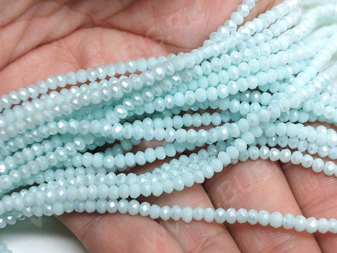 Бусина кристалл гранёный абакус 3*3*2мм св.голубой с глянцем непрозрачный (имитация Сваровски) (50шт.)