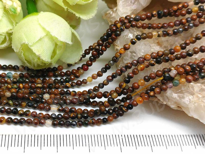 (ОПТ) Бусина округлая "каменный бисер" 2мм  Тигровый глаз (камни) (НИТЬ)