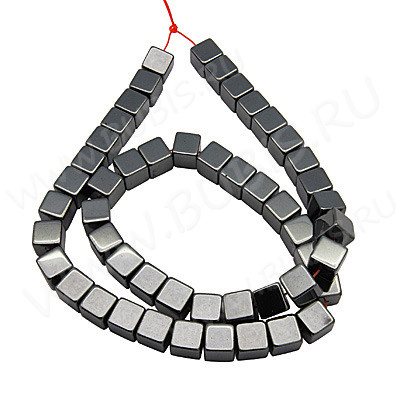 (ОПТ) Бусина каменная Кубик 07 6*6*6мм Гематит (камни) (НИТЬ)