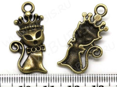 Подвеска Кошка 40 с короной 31*15*4,3мм античная бронза (литьё)