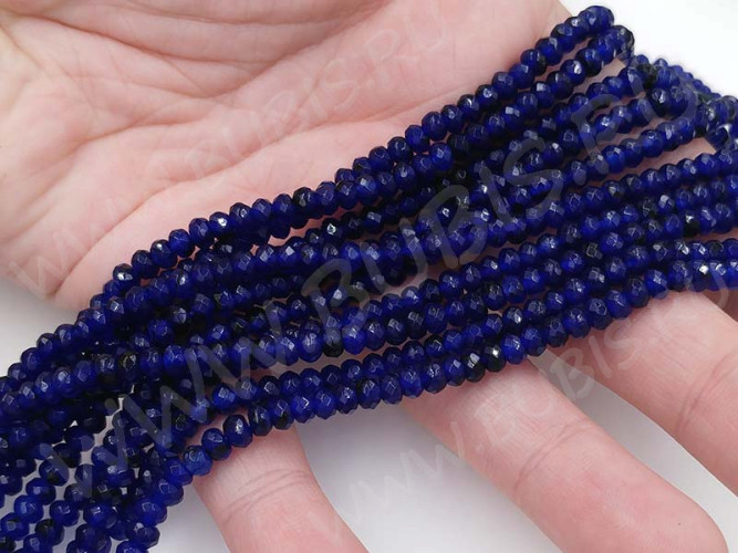 Бусина каменная Рондель 22 ГРАНЁНЫЙ 4*4*2,5мм Кварц тонированный синий (камни) (10шт.)