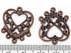 Подвеска для серёжек №136 Сердечко ажурное 25*20,5*1,6мм античная медь (литьё)
