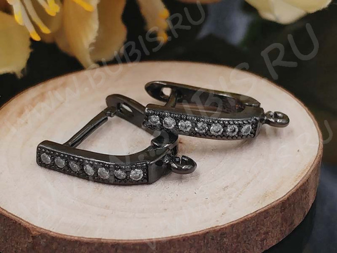 Швензы с английским замком №94 с инкрустацией кубическим цирконием 17*12*2,5мм чёрный никель и прозрачные (Milano LUX) (Brass и фианит) (1 пара)