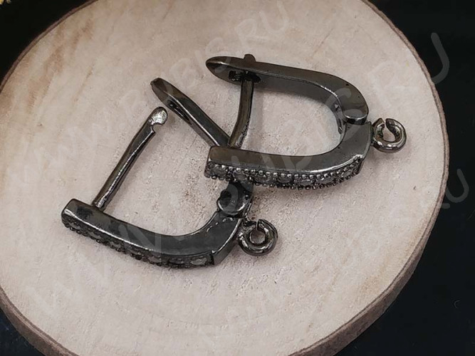 Швензы с английским замком №94 с инкрустацией кубическим цирконием 17*12*2,5мм чёрный никель и прозрачные (Milano LUX) (Brass и фианит) (1 пара)